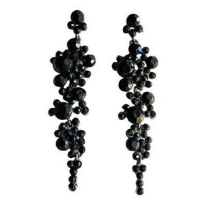 Black Earrings Black Rhinestone Earrings Dangle Drop Earrings Teardrop Bridal